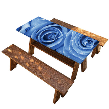Bright Blue Rose Print Picnic Table Cover
