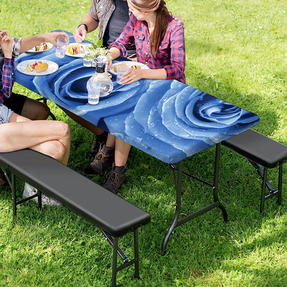 Bright Blue Rose Print Picnic Table Cover