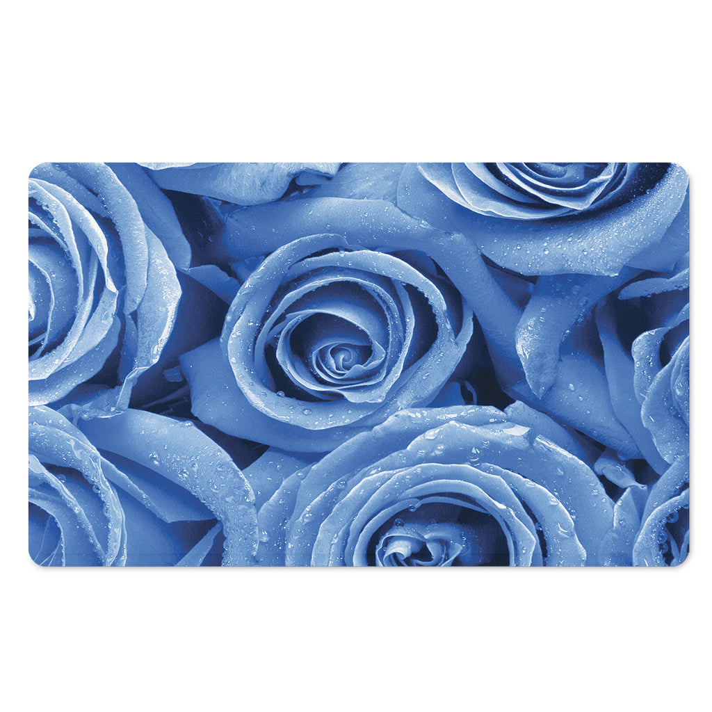 Bright Blue Rose Print Polyester Doormat