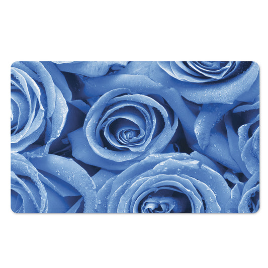 Bright Blue Rose Print Polyester Doormat
