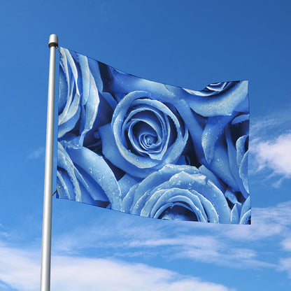 Bright Blue Rose Print Polyester Flag