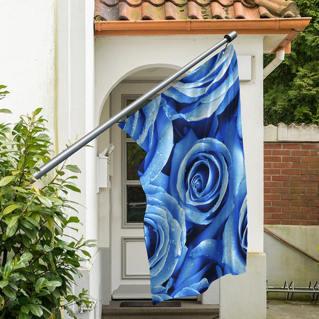 Bright Blue Rose Print Polyester Flag
