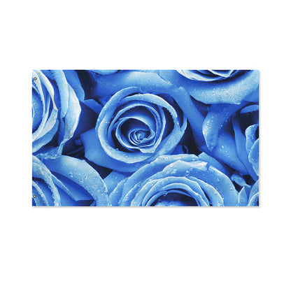 Bright Blue Rose Print Polyester Flag