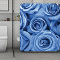 Bright Blue Rose Print Polyester Shower Curtain
