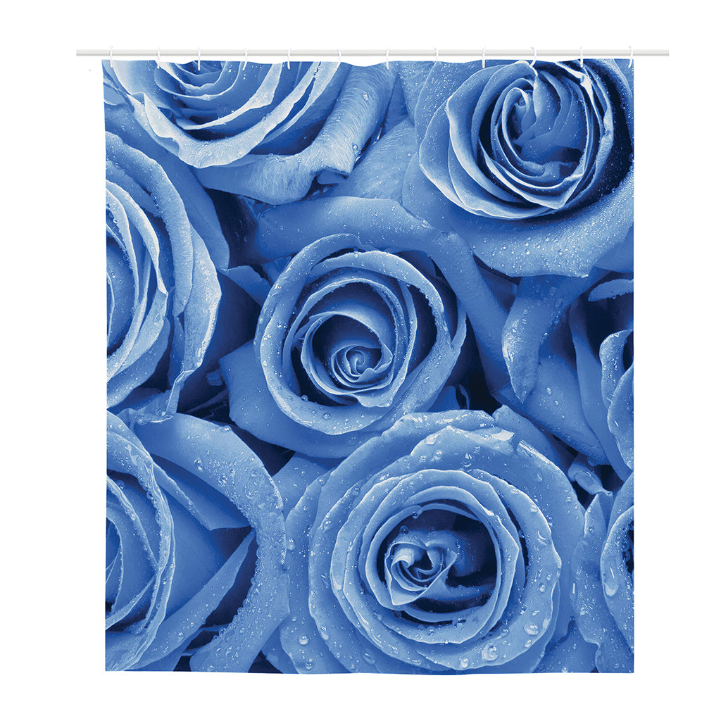 Bright Blue Rose Print Polyester Shower Curtain