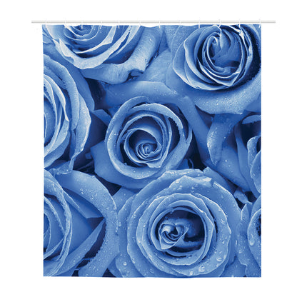 Bright Blue Rose Print Polyester Shower Curtain
