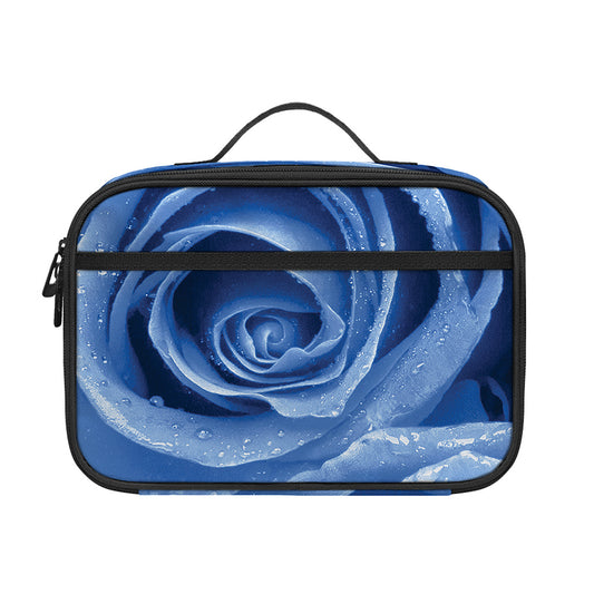 Bright Blue Rose Print Portable Lunch Bag