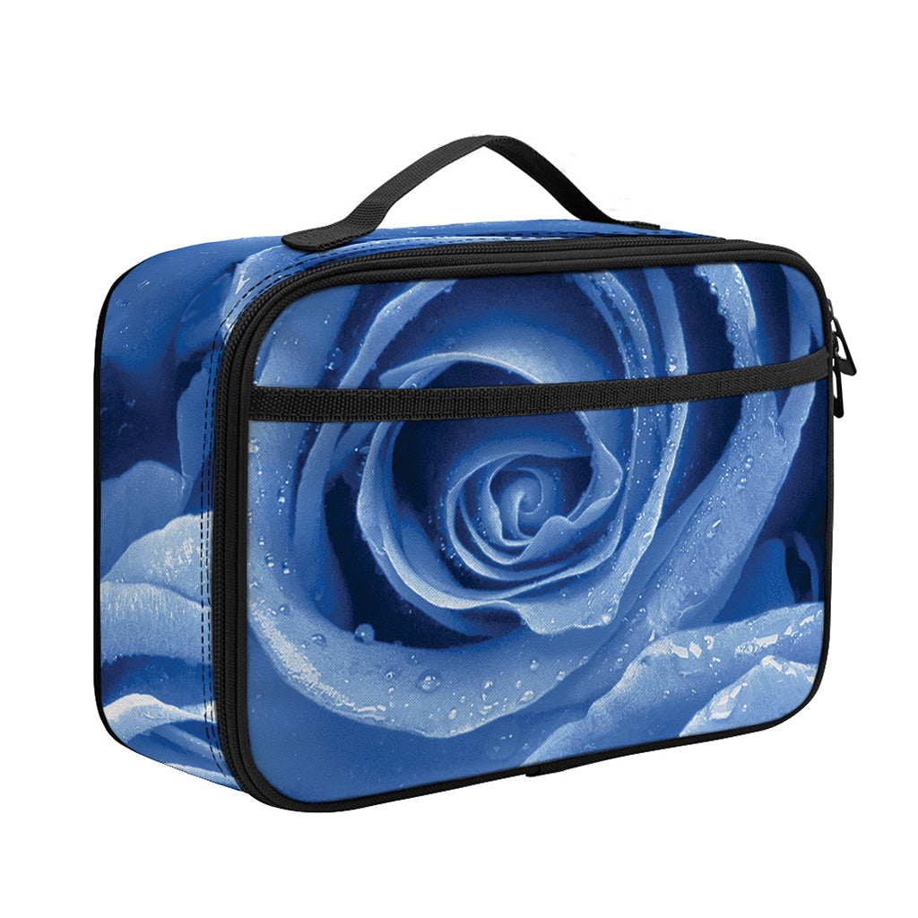 Bright Blue Rose Print Portable Lunch Bag