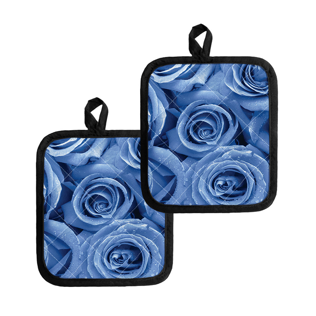Bright Blue Rose Print Pot Holders