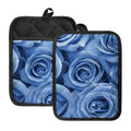 Bright Blue Rose Print Pot Holders With Pocket