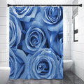 Bright Blue Rose Print Premium Shower Curtain