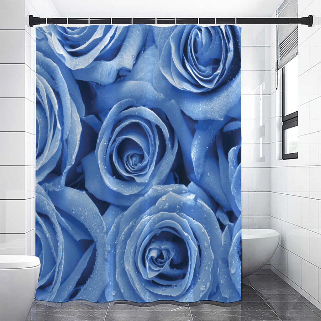 Bright Blue Rose Print Premium Shower Curtain