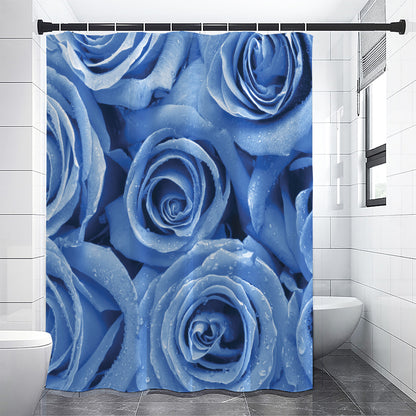 Bright Blue Rose Print Premium Shower Curtain