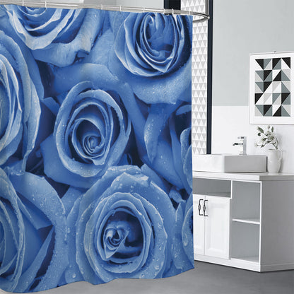 Bright Blue Rose Print Premium Shower Curtain