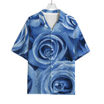Bright Blue Rose Print Rayon Hawaiian Shirt