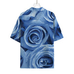 Bright Blue Rose Print Rayon Hawaiian Shirt