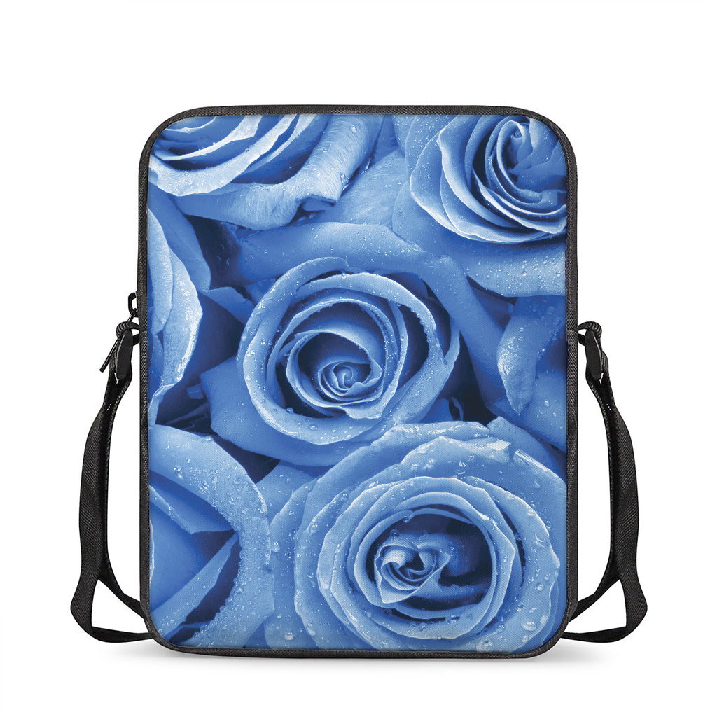 Bright Blue Rose Print Rectangular Crossbody Bag