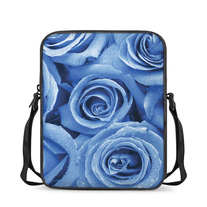 Bright Blue Rose Print Rectangular Crossbody Bag