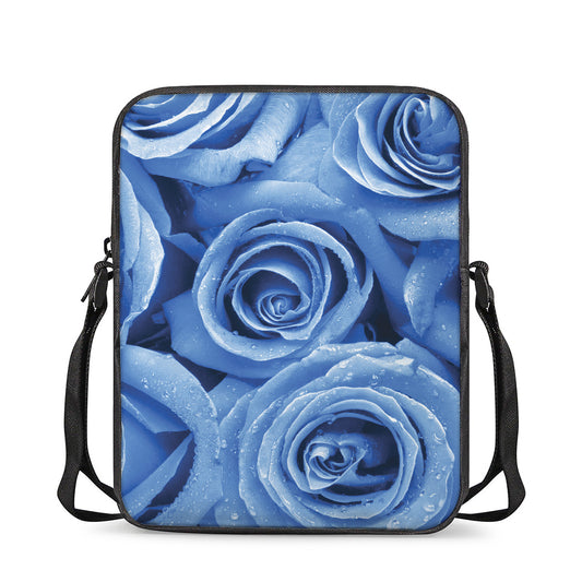 Bright Blue Rose Print Rectangular Crossbody Bag