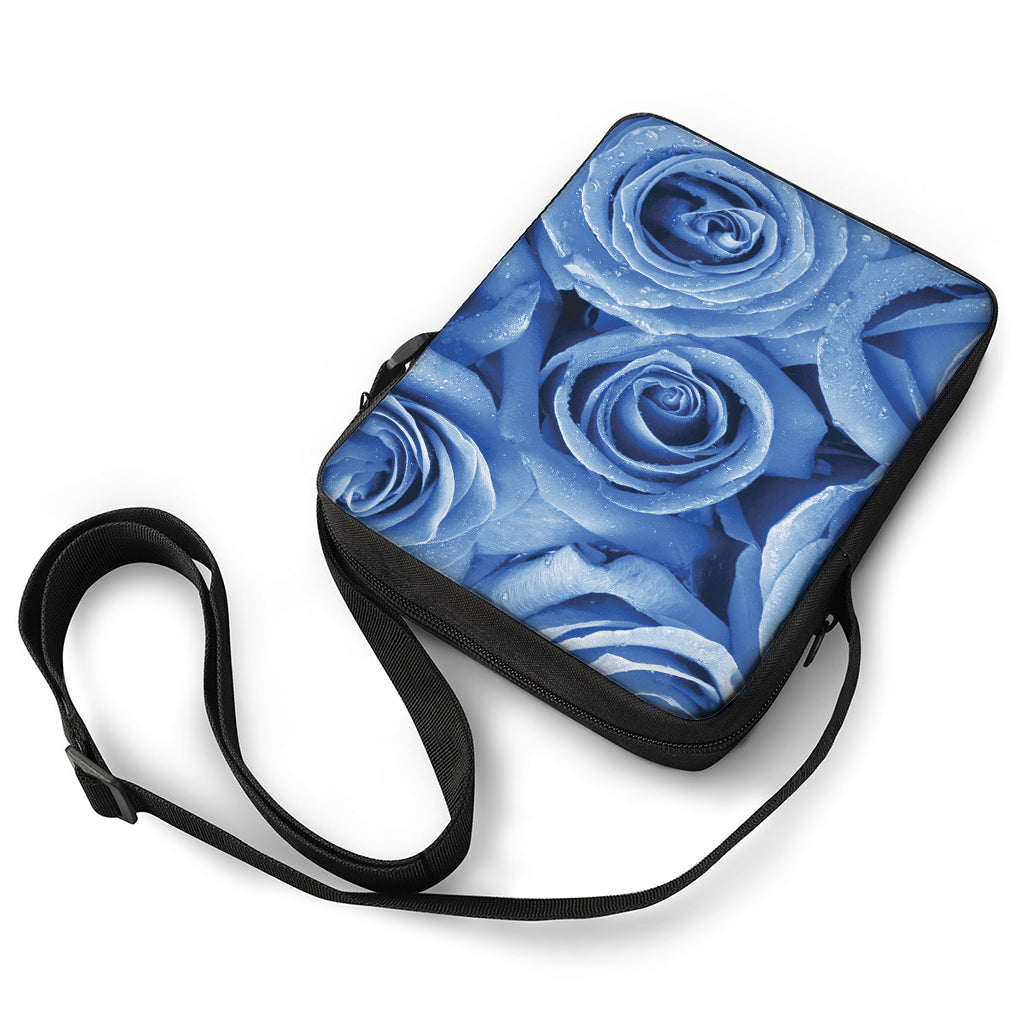 Bright Blue Rose Print Rectangular Crossbody Bag