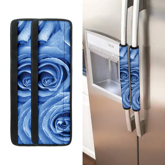 Bright Blue Rose Print Refrigerator Handle Covers