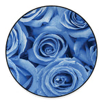 Bright Blue Rose Print Round Floor Mat