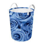 Bright Blue Rose Print Round Laundry Basket