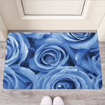 Bright Blue Rose Print Rubber Doormat
