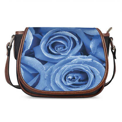 Bright Blue Rose Print Saddle Bag