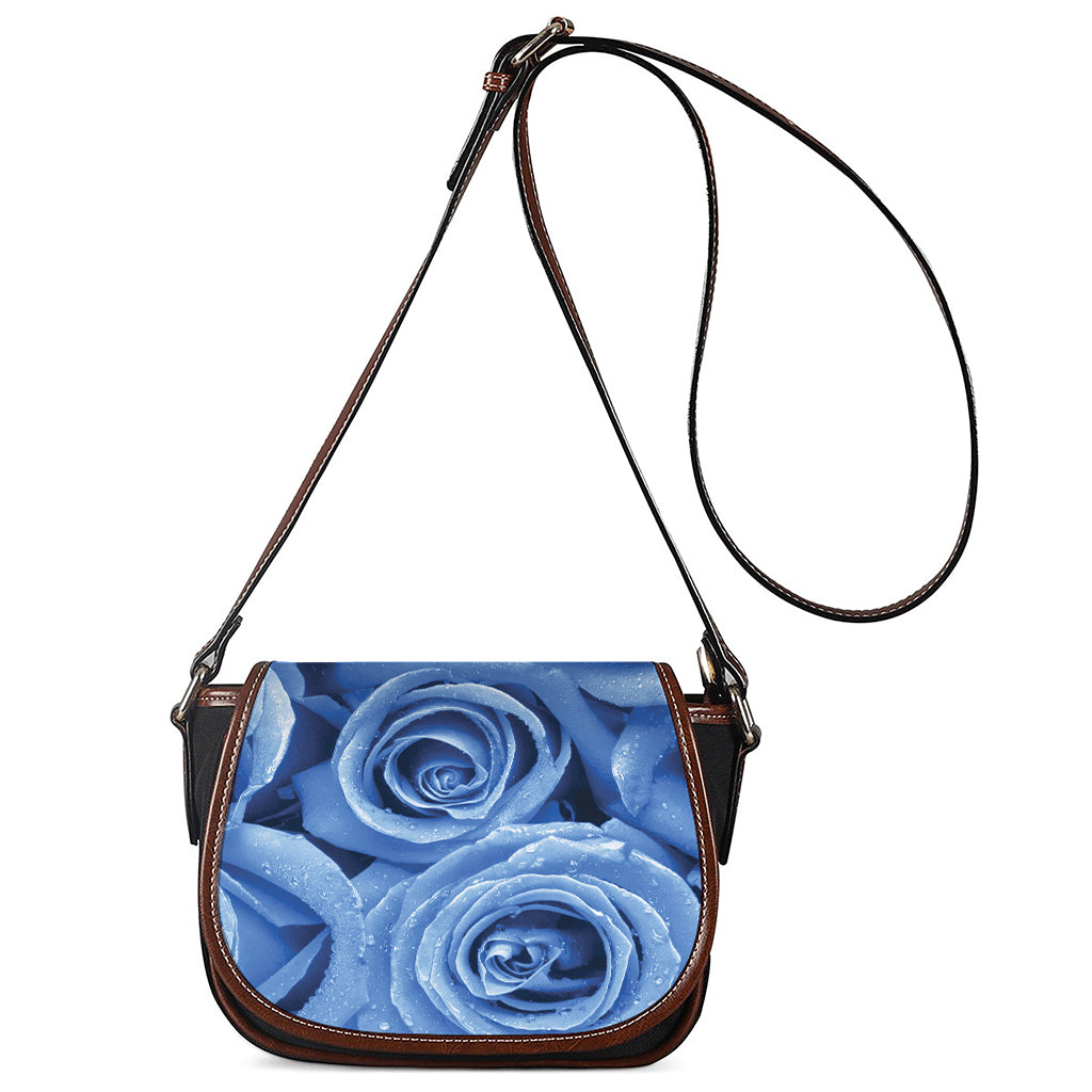 Bright Blue Rose Print Saddle Bag