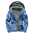 Bright Blue Rose Print Sherpa Lined Zip Up Hoodie