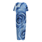 Bright Blue Rose Print Short Sleeve Long Nightdress