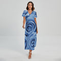 Bright Blue Rose Print Short Sleeve Maxi Dress