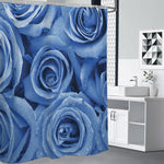 Bright Blue Rose Print Shower Curtain