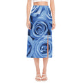 Bright Blue Rose Print Side Slit Midi Skirt