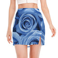 Bright Blue Rose Print Side Slit Mini Skirt