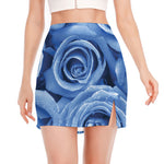 Bright Blue Rose Print Side Slit Mini Skirt