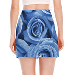 Bright Blue Rose Print Side Slit Mini Skirt