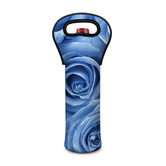 Bright Blue Rose Print Single Neoprene Wine Tote