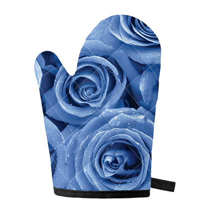 Bright Blue Rose Print Single Oven Mitt