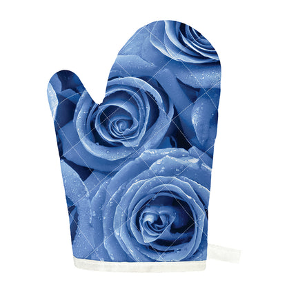 Bright Blue Rose Print Single Oven Mitt