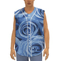 Bright Blue Rose Print Sleeveless Baseball Jersey