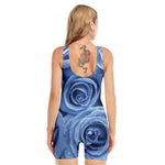 Bright Blue Rose Print Sleeveless One Piece Swimsuit