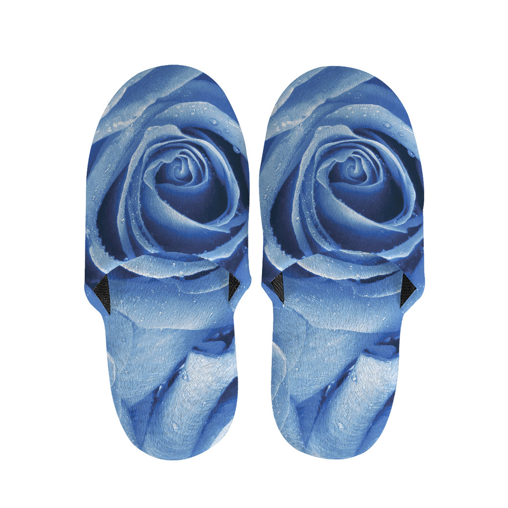Bright Blue Rose Print Slippers