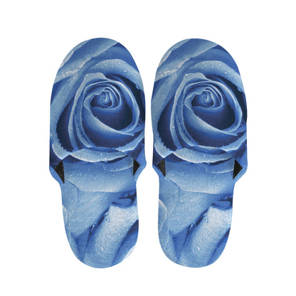 Bright Blue Rose Print Slippers