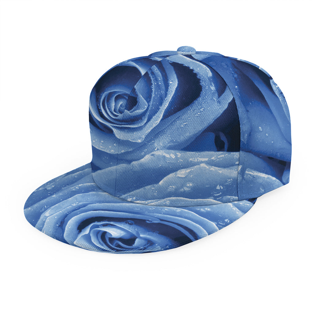 Bright Blue Rose Print Snapback Cap