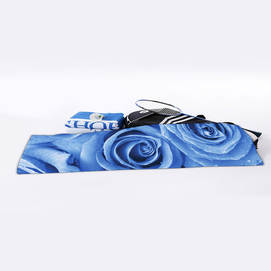 Bright Blue Rose Print Sports Towel