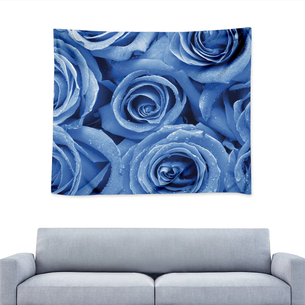 Bright Blue Rose Print Tapestry