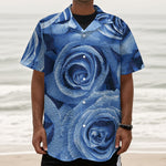 Bright Blue Rose Print Textured Short Sleeve Shirt
