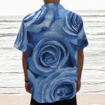 Bright Blue Rose Print Textured Short Sleeve Shirt